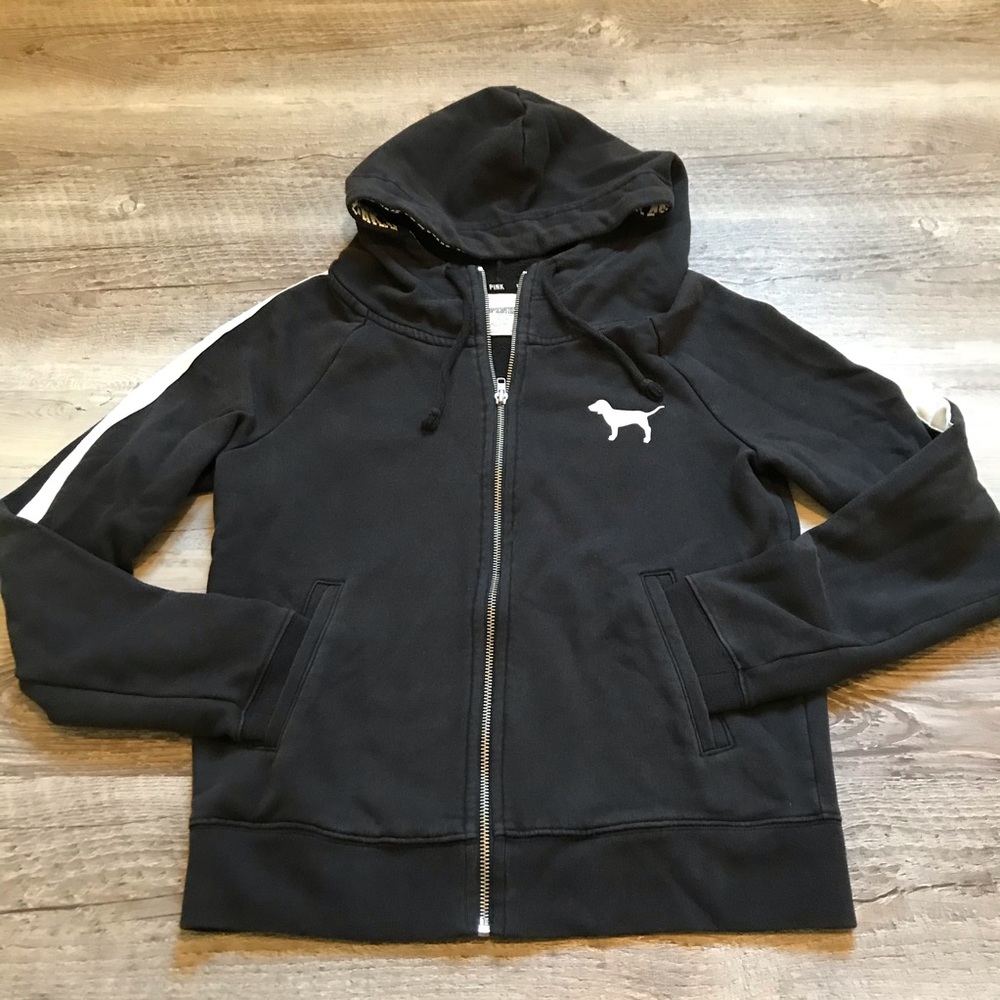 PINK Victoria’s Secret Full ZIP Black Hoodie sz S